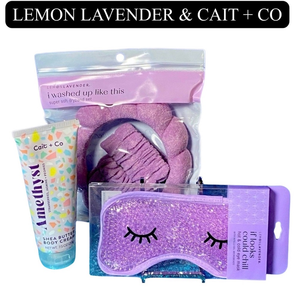 BEAUTY BUNDLE: Purple Hot/Cold Mask, Headband, Wristbands, Shea Butter Cr…
